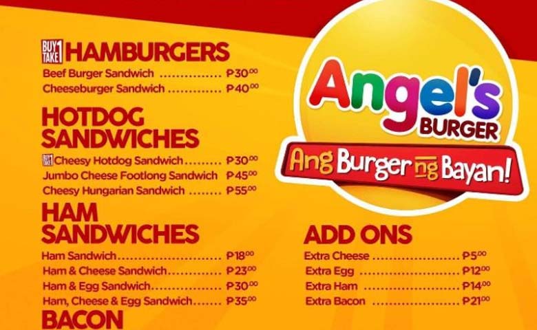 Angel's Burger Menu Prices Philippines 2023